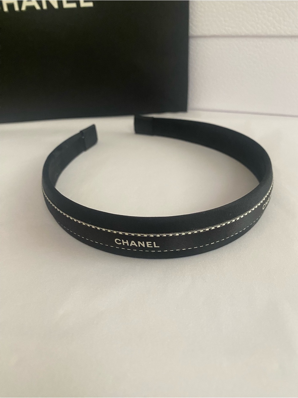 CHANEL Ribbon Black Logo Headband